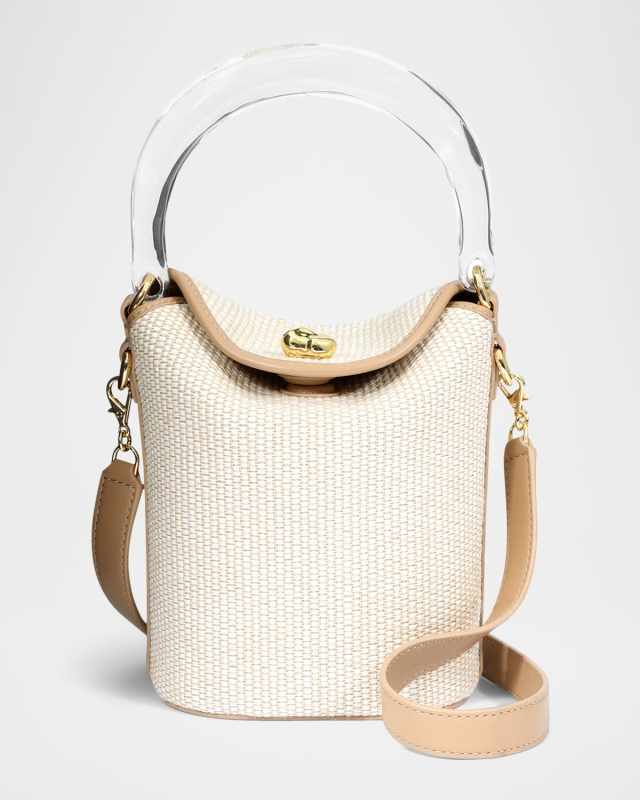 Liquid Lucite Raffia & Leather Bucket Bag